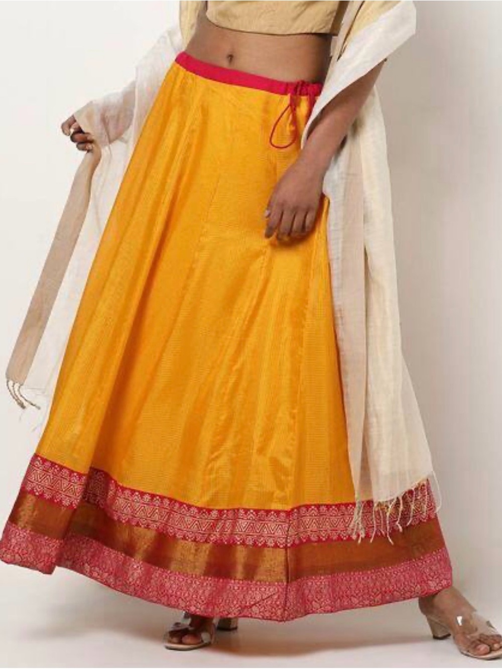 Yellow & Orange Indian Skirt Set with Pink Trim plus Saree